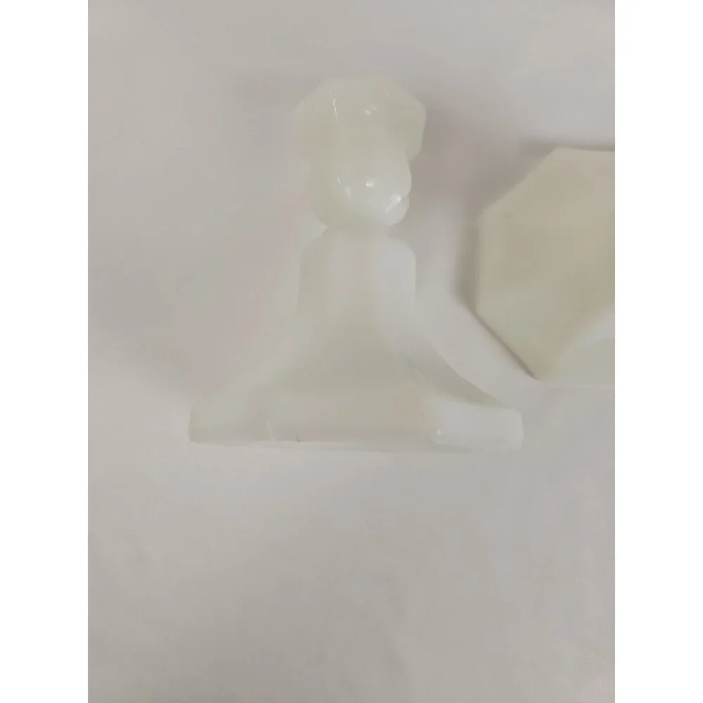 Vintage Milk Glass Candlestick Octagon Shape White Candle Holder MCM Lot of 2